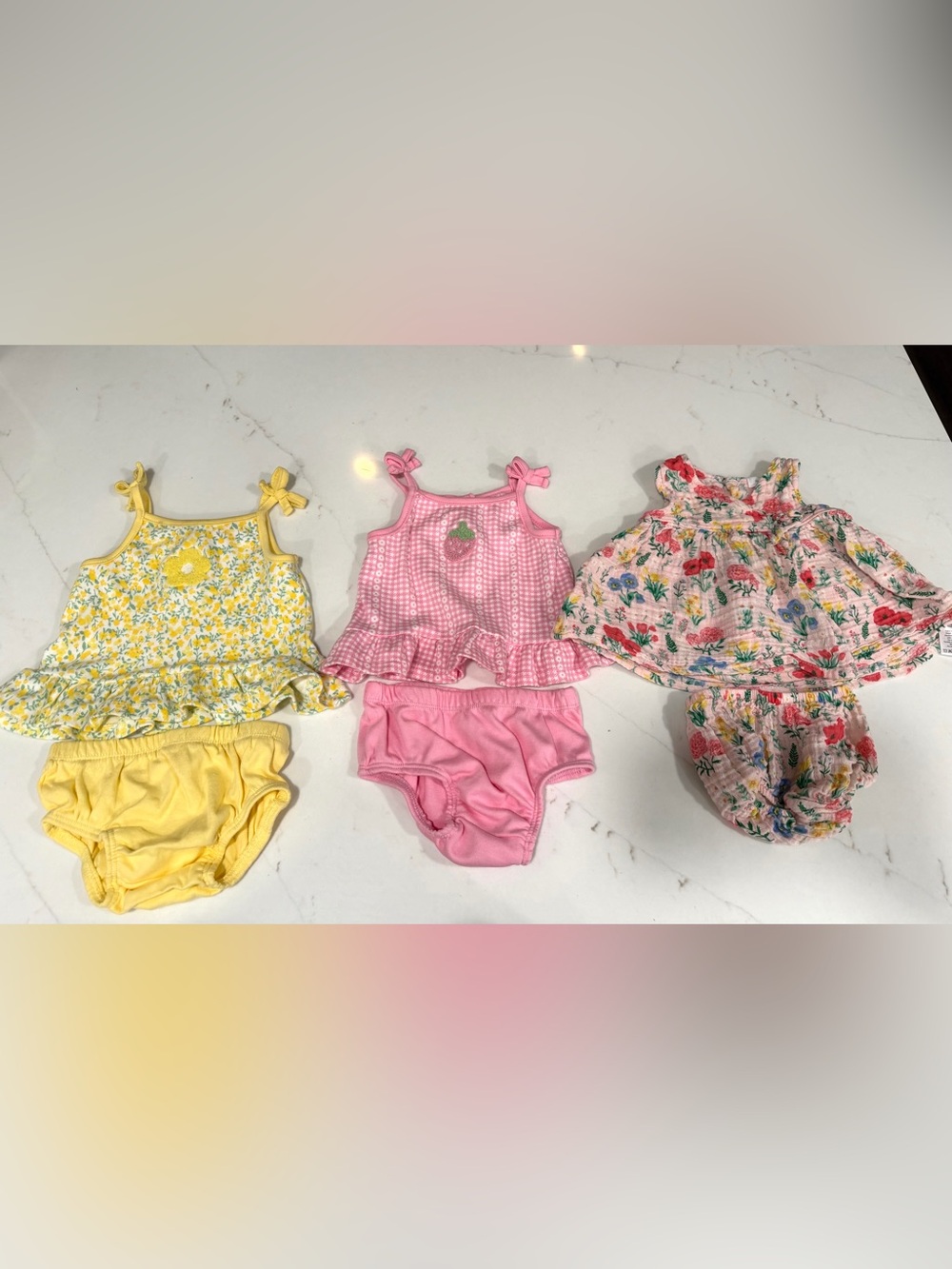 3 Baby Girls Tank Top and Bloomer Sets (3-6 and 6-9). Angel Dear and Little Lass